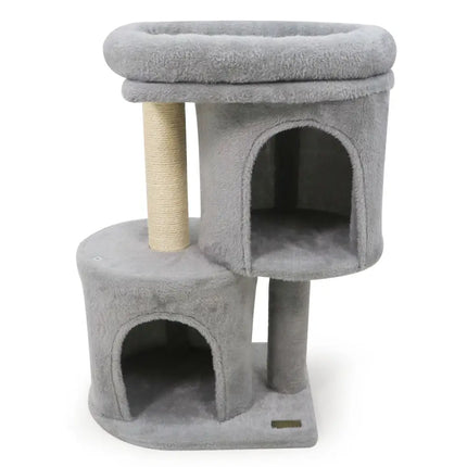 26 Inch Cat Tower with Large Padded Push Perch and Dual Condos-Light Gray - Light Gray - Cat Trees Condos & Scratchers