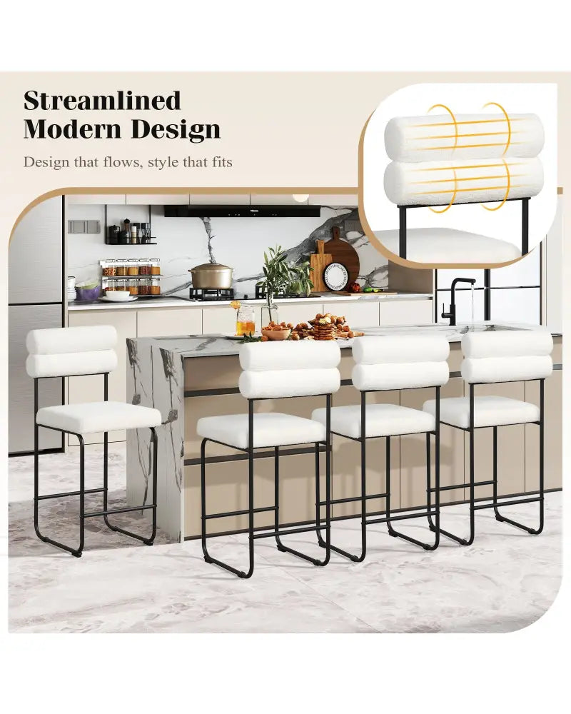 26 Inch Counter Height Bar Stools Set of 2 with Metal Frame and Footrest-White - White - Bar Stools
