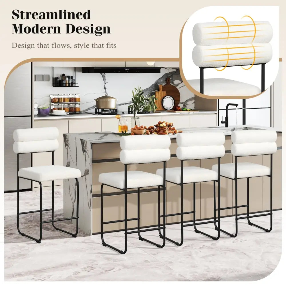 26 Inch Counter Height Bar Stools Set of 2 with Metal Frame and Footrest-White - White - Bar Stools