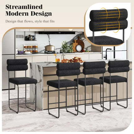 26 Inch Counter Height Bar Stools Set of 2 with Metal Frame and Footrest-Black Costway