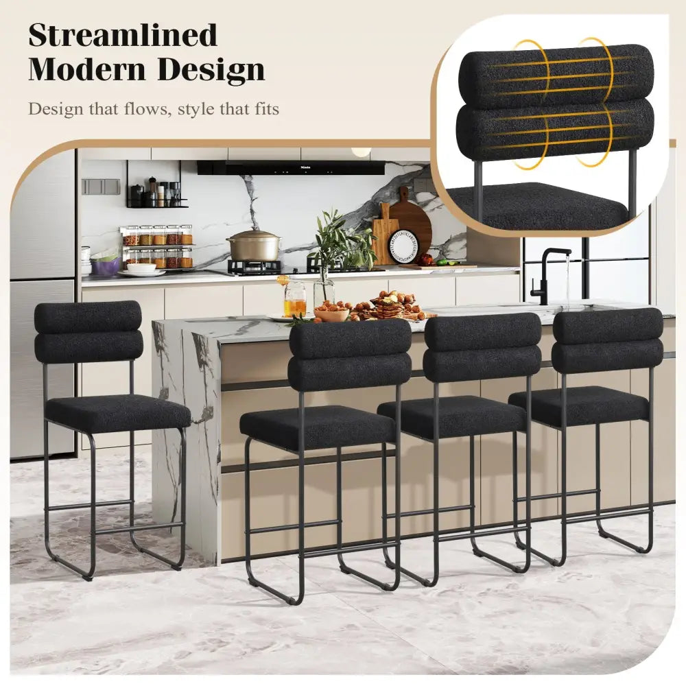 26 Inch Counter Height Bar Stools Set of 2 with Metal Frame and Footrest-Black Costway