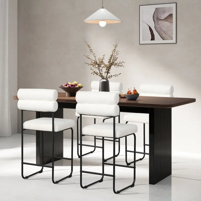 26 Inch Counter Height Bar Stools Set of 2 with Metal Frame and Footrest-White Costway