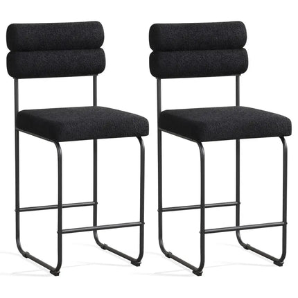 26 Inch Counter Height Bar Stools Set of 2 with Metal Frame and Footrest-Black Costway