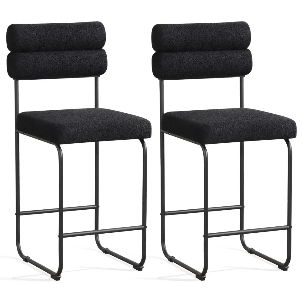 26 Inch Counter Height Bar Stools Set of 2 with Metal Frame and Footrest-Black Costway