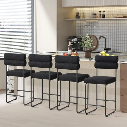 26 Inch Counter Height Bar Stools Set of 2 with Metal Frame and Footrest-Black Costway