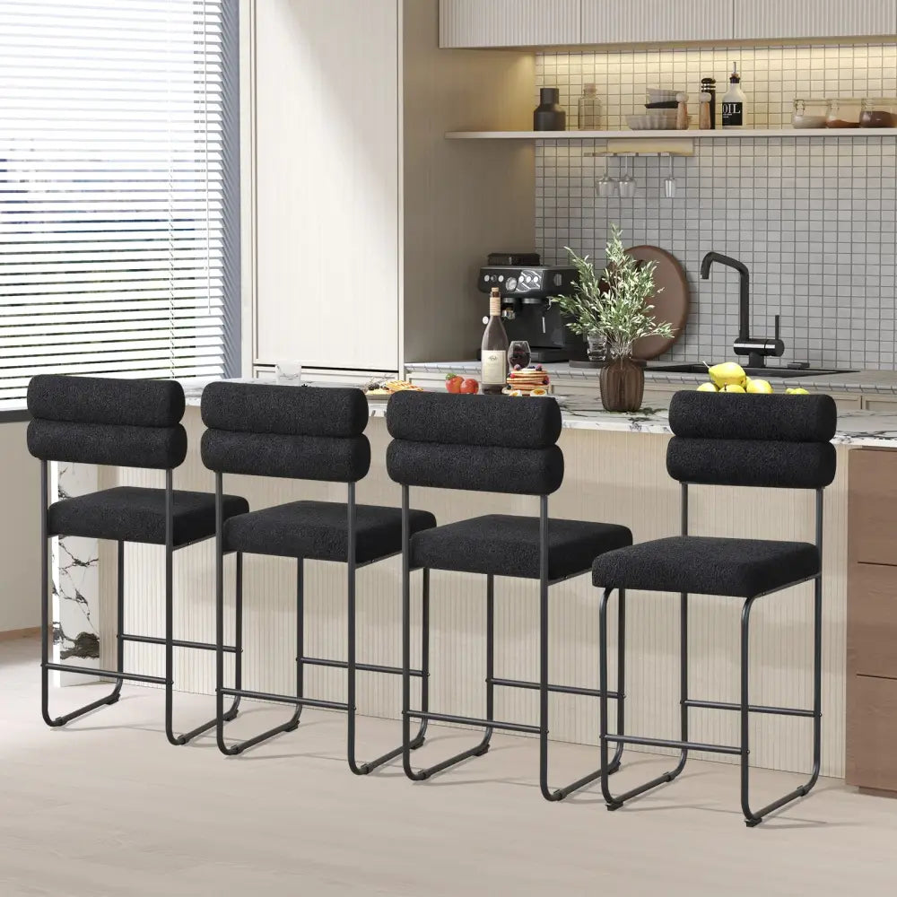 26 Inch Counter Height Bar Stools Set of 2 with Metal Frame and Footrest-Black Costway