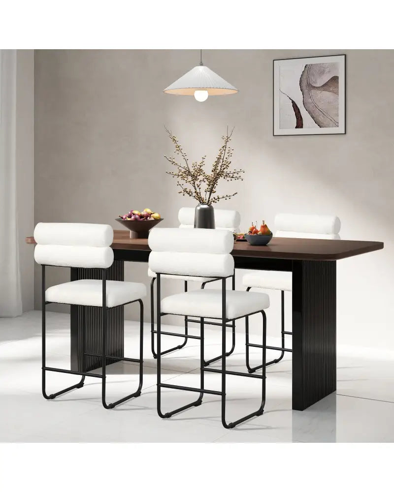 26 Inch Counter Height Bar Stools Set of 2 with Metal Frame and Footrest-White - White - Bar Stools