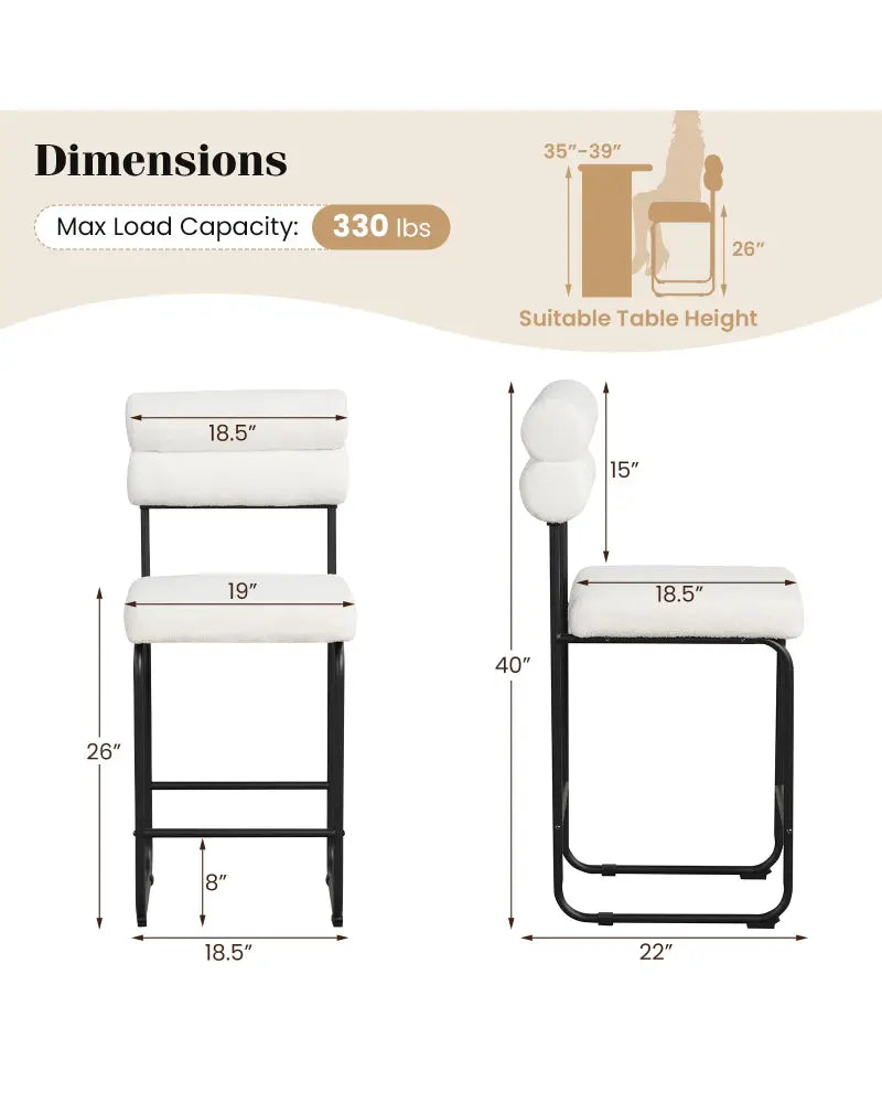 26 Inch Counter Height Bar Stools Set of 2 with Metal Frame and Footrest-White - White - Bar Stools