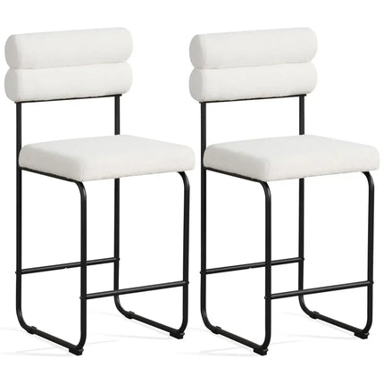 26 Inch Counter Height Bar Stools Set of 2 with Metal Frame and Footrest-White Costway