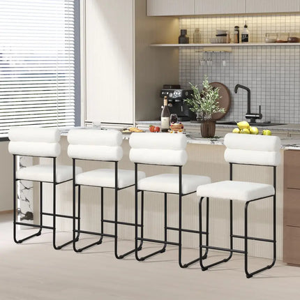 26 Inch Counter Height Bar Stools Set of 2 with Metal Frame and Footrest-White Costway