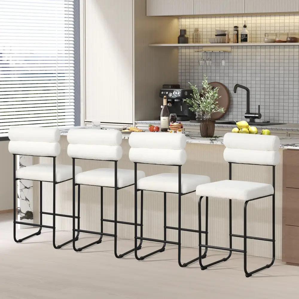 26 Inch Counter Height Bar Stools Set of 2 with Metal Frame and Footrest-White Costway