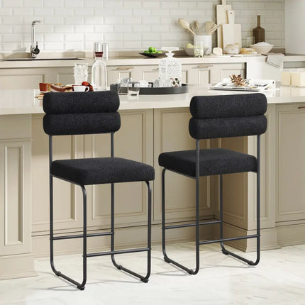 26 Inch Counter Height Bar Stools Set of 2 with Metal Frame and Footrest-Black Costway