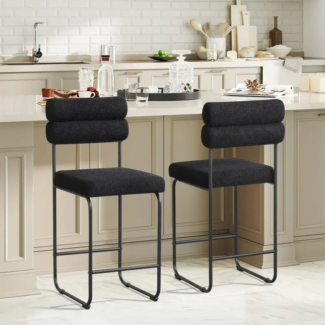 26 Inch Counter Height Bar Stools Set of 2 with Metal Frame and Footrest-Black Costway