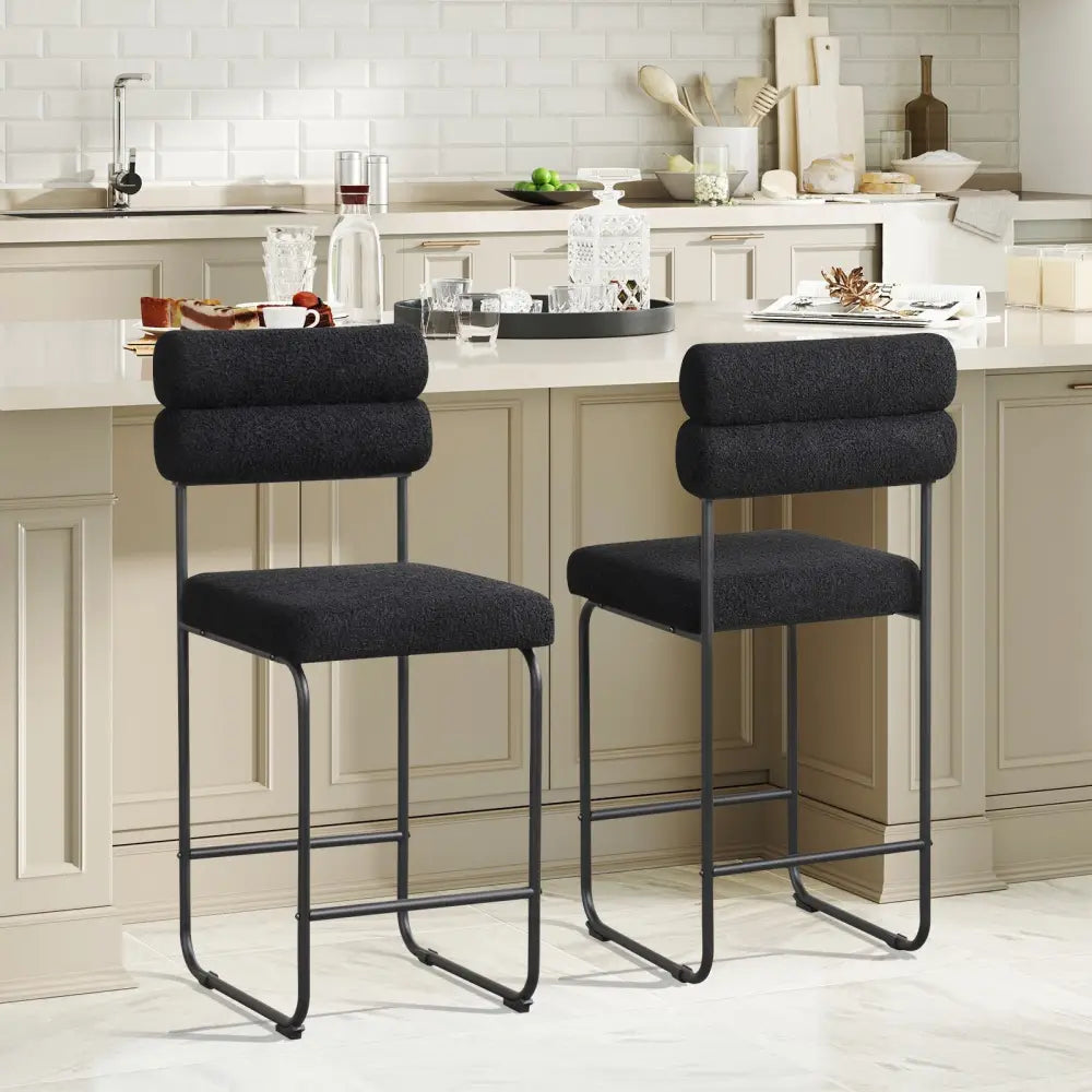 26 Inch Counter Height Bar Stools Set of 2 with Metal Frame and Footrest-Black Costway