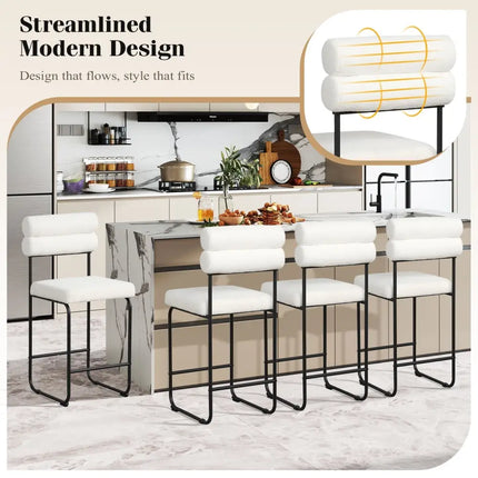 26 Inch Counter Height Bar Stools Set of 2 with Metal Frame and Footrest-White Costway