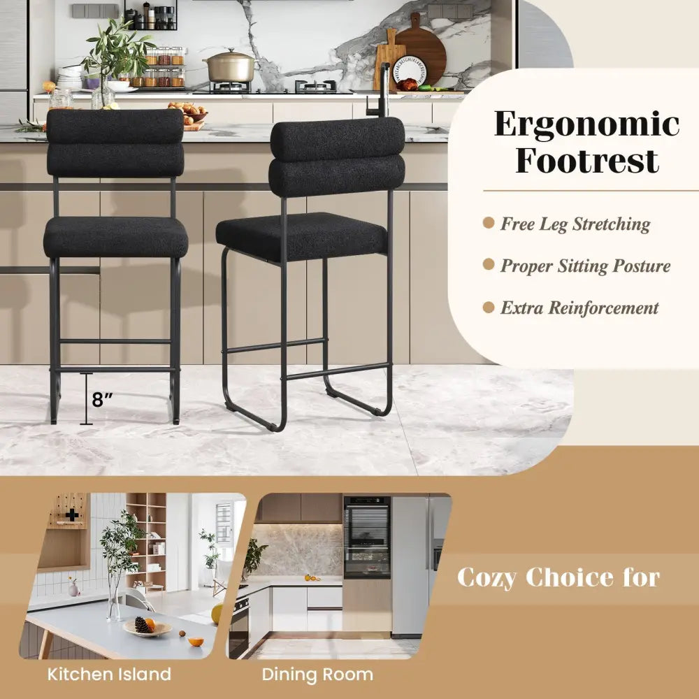 26 Inch Counter Height Bar Stools Set of 2 with Metal Frame and Footrest-Black Costway