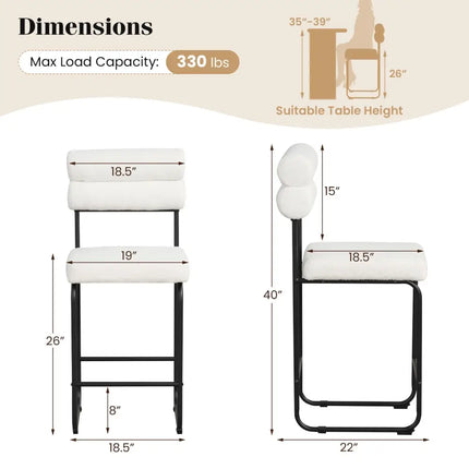 26 Inch Counter Height Bar Stools Set of 2 with Metal Frame and Footrest-White Costway