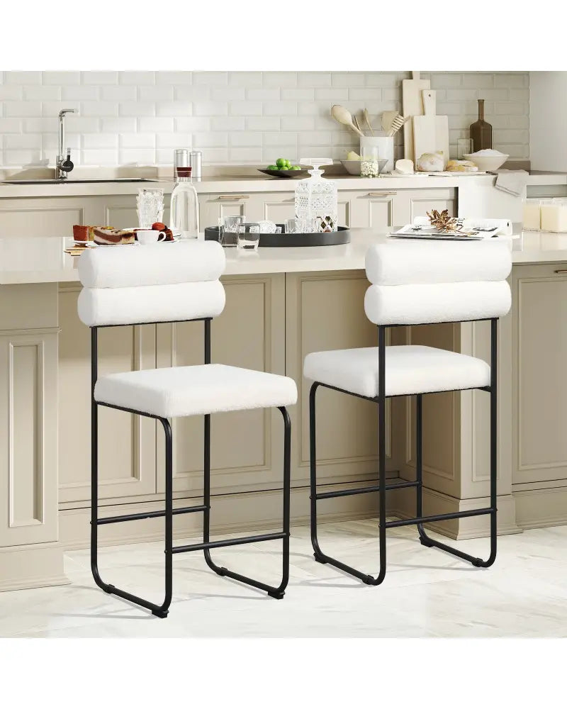 26 Inch Counter Height Bar Stools Set of 2 with Metal Frame and Footrest-White - White - Bar Stools