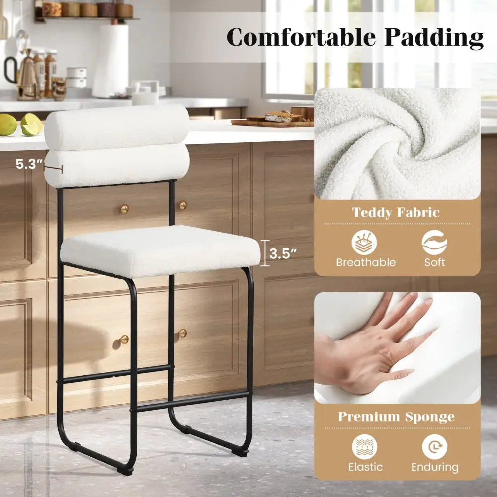 26 Inch Counter Height Bar Stools Set of 2 with Metal Frame and Footrest-White - White - Bar Stools