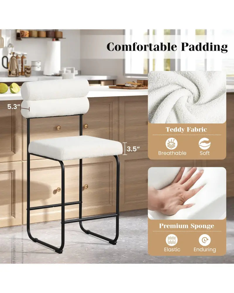 26 Inch Counter Height Bar Stools Set of 2 with Metal Frame and Footrest-White - White - Bar Stools