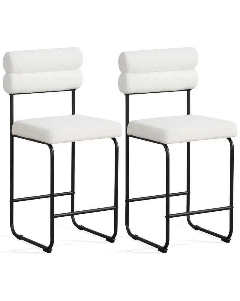 26 Inch Counter Height Bar Stools Set of 2 with Metal Frame and Footrest-White - White - Bar Stools