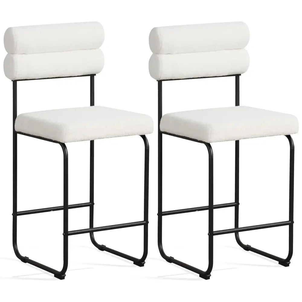 26 Inch Counter Height Bar Stools Set of 2 with Metal Frame and Footrest-White - White - Bar Stools