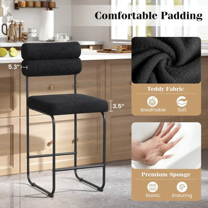 26 Inch Counter Height Bar Stools Set of 2 with Metal Frame and Footrest-Black Costway