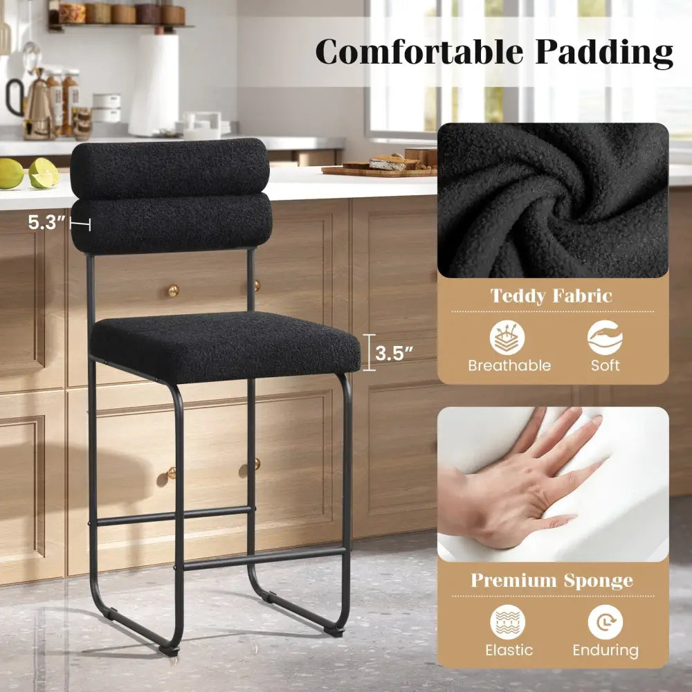 26 Inch Counter Height Bar Stools Set of 2 with Metal Frame and Footrest-Black Costway