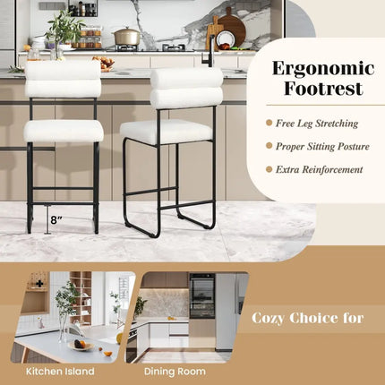 26 Inch Counter Height Bar Stools Set of 2 with Metal Frame and Footrest-White Costway