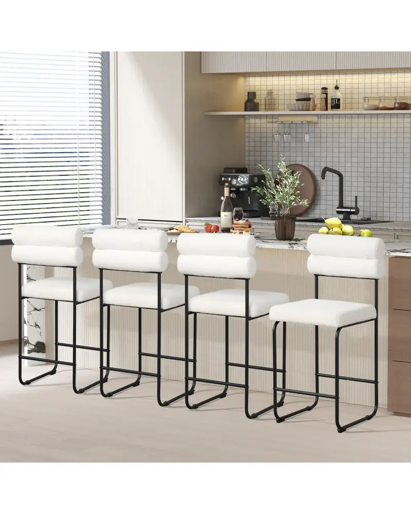 26 Inch Counter Height Bar Stools Set of 2 with Metal Frame and Footrest-White - White - Bar Stools