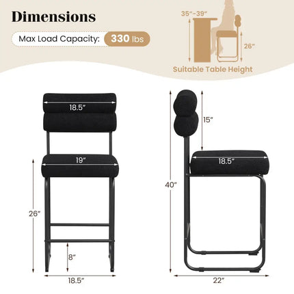 26 Inch Counter Height Bar Stools Set of 2 with Metal Frame and Footrest-Black Costway