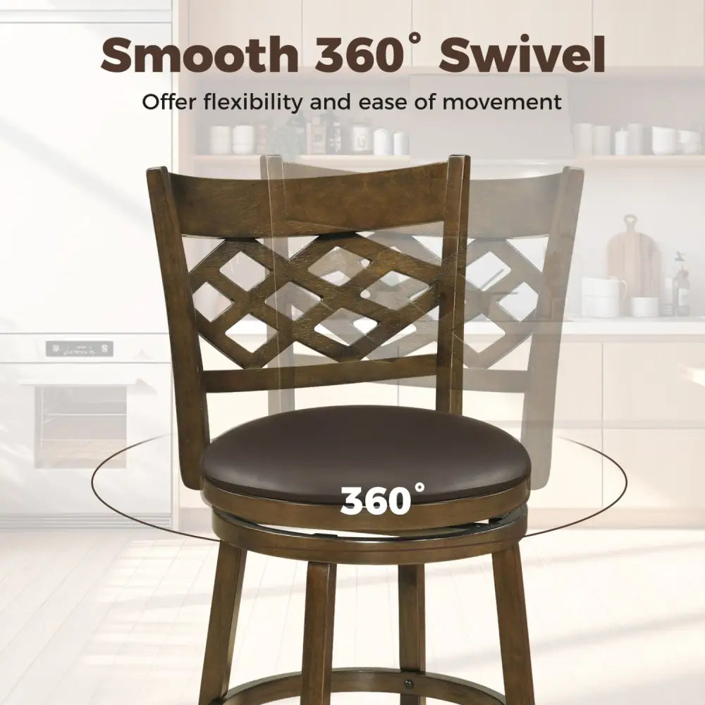26 Inch Counter Height Bar Stools Set of 2 with Rubber Wood Frame-26 Inch - Brown - Bar Stools
