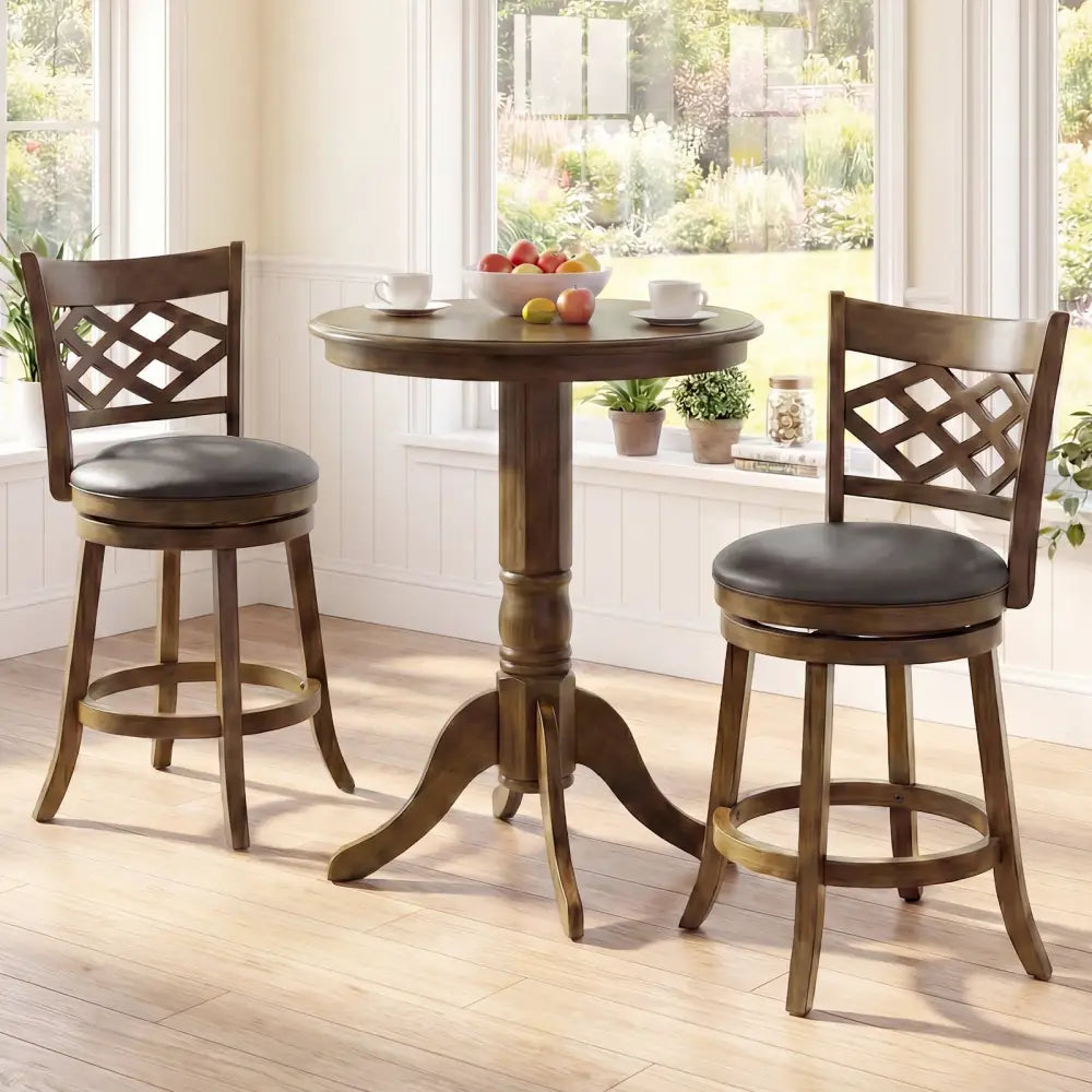 26 Inch Counter Height Bar Stools Set of 2 with Rubber Wood Frame-26 Inch Costway