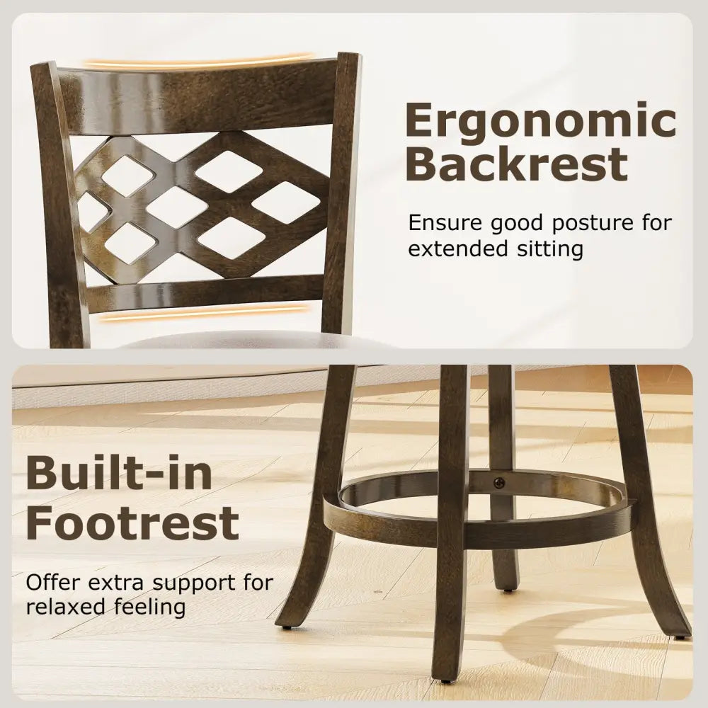 26 Inch Counter Height Bar Stools Set of 2 with Rubber Wood Frame-26 Inch Costway