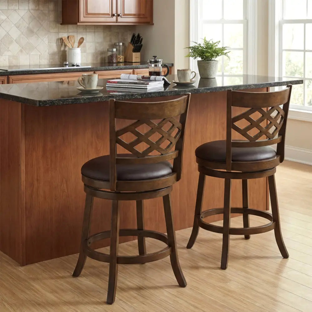 26 Inch Counter Height Bar Stools Set of 2 with Rubber Wood Frame-26 Inch - Brown - Bar Stools
