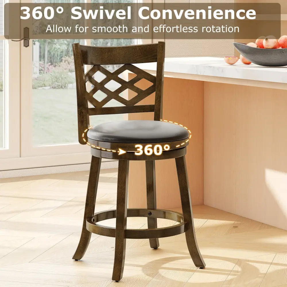 26 Inch Counter Height Bar Stools Set of 2 with Rubber Wood Frame-26 Inch Costway