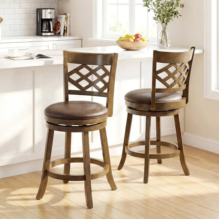 26 Inch Counter Height Bar Stools Set of 2 with Rubber Wood Frame-26 Inch Costway