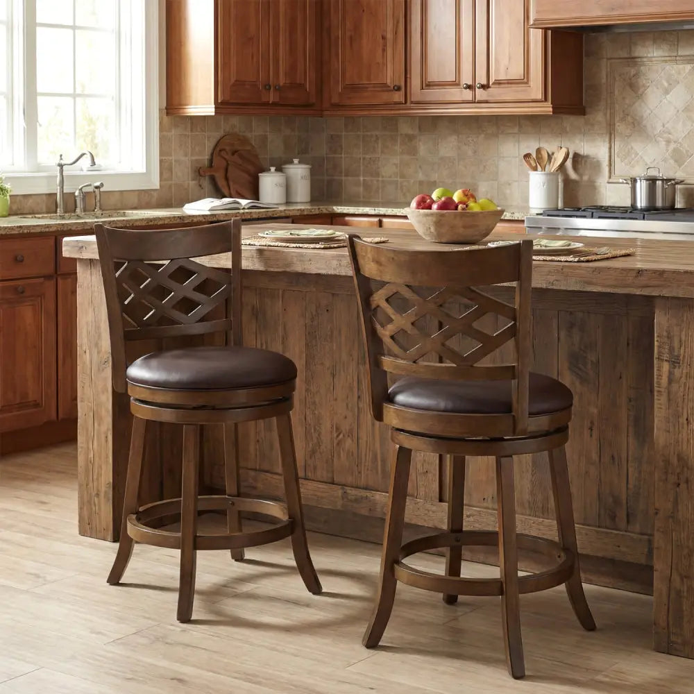 26 Inch Counter Height Bar Stools Set of 2 with Rubber Wood Frame-26 Inch - Brown - Bar Stools