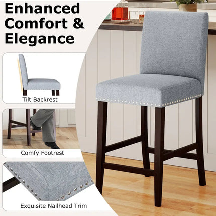 26 inch Counter Height Chairs Set of 2 with Padded Seat and Backrest-Gray Costway