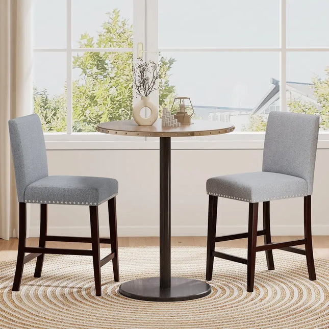 26 inch Counter Height Chairs Set of 2 with Padded Seat and Backrest-Gray Costway