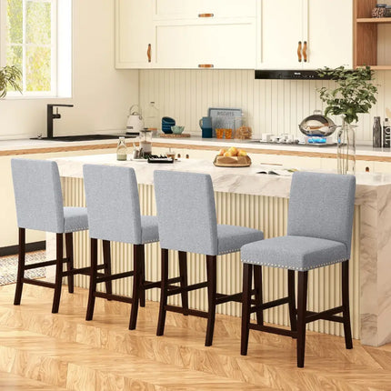 26 inch Counter Height Chairs Set of 2 with Padded Seat and Backrest-Gray Costway