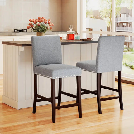 26 inch Counter Height Chairs Set of 2 with Padded Seat and Backrest-Gray Costway