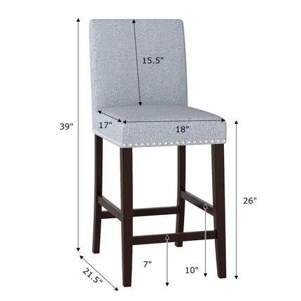 26 inch Counter Height Chairs Set of 2 with Padded Seat and Backrest-Gray Costway