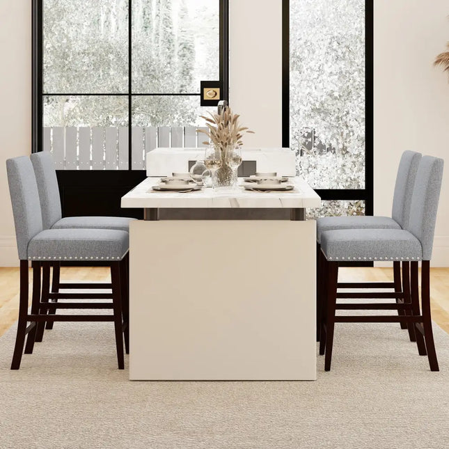 26 inch Counter Height Chairs Set of 2 with Padded Seat and Backrest-Gray Costway
