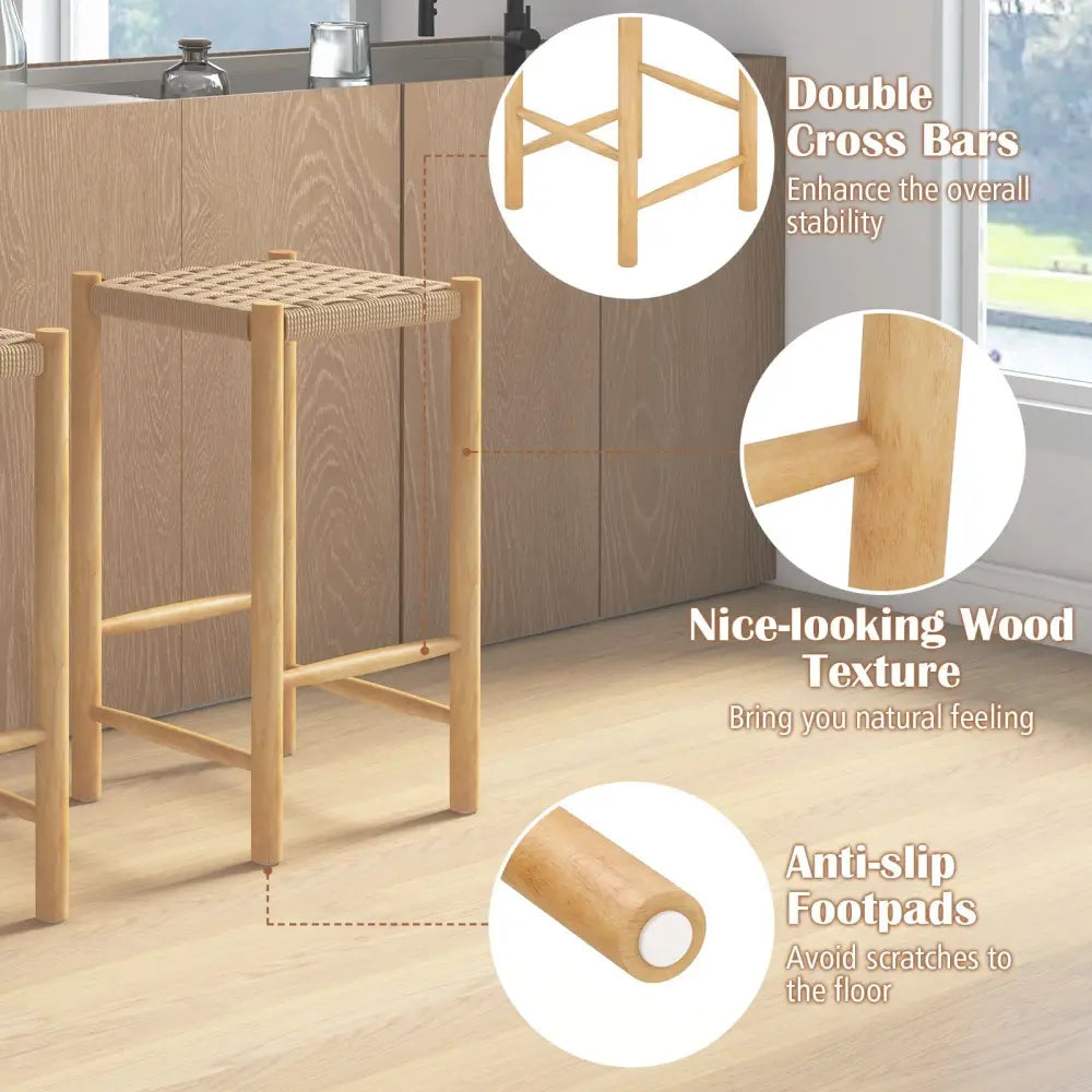 26 Inch Dining Bar Stool Set of 2-Natural Costway
