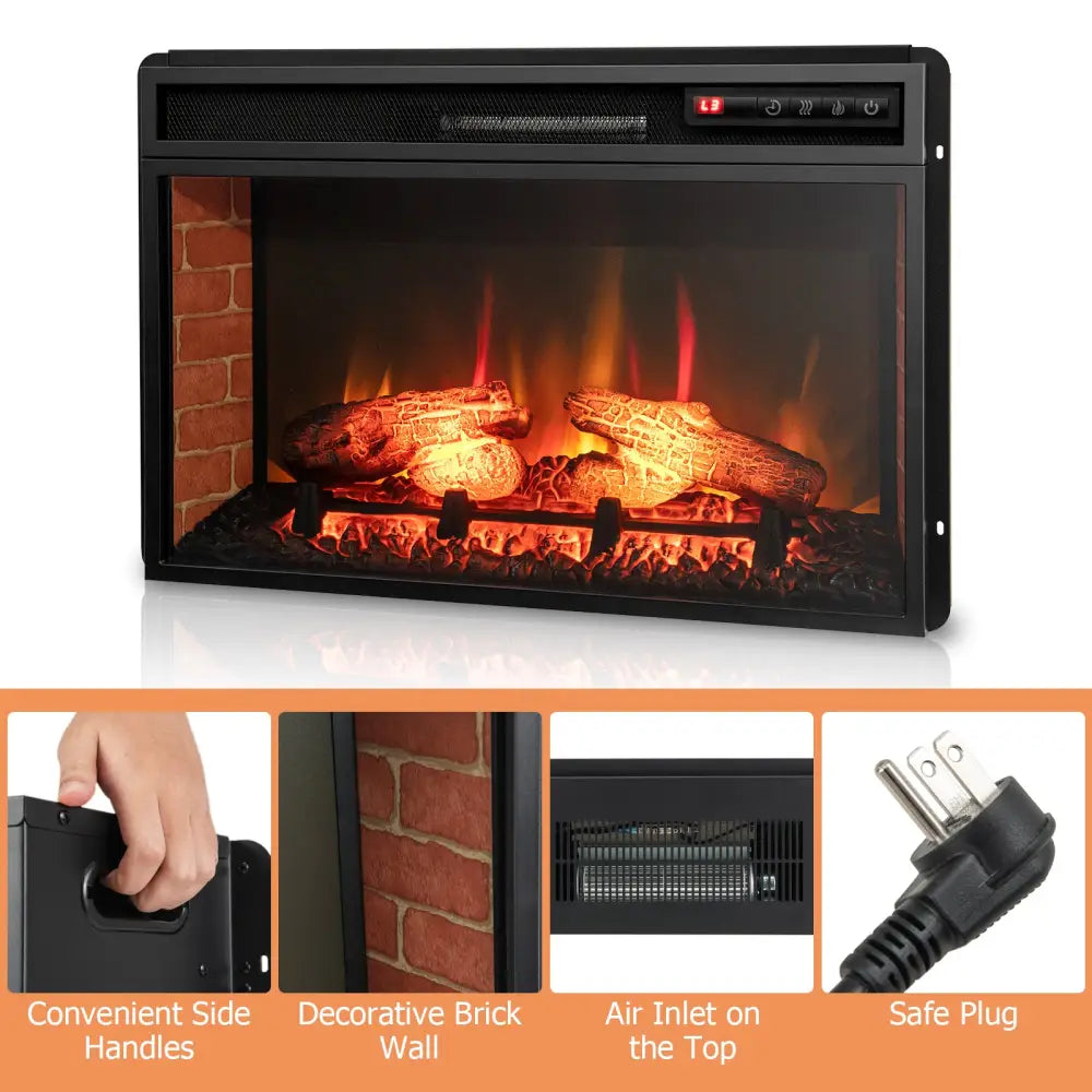26 Inch Infrared Electric Fireplace Insert with Remote Control-Black - Black - Fireplaces