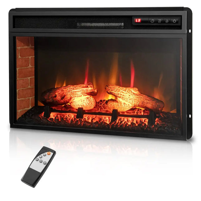 26 Inch Infrared Electric Fireplace Insert with Remote Control-Black - Black - Fireplaces