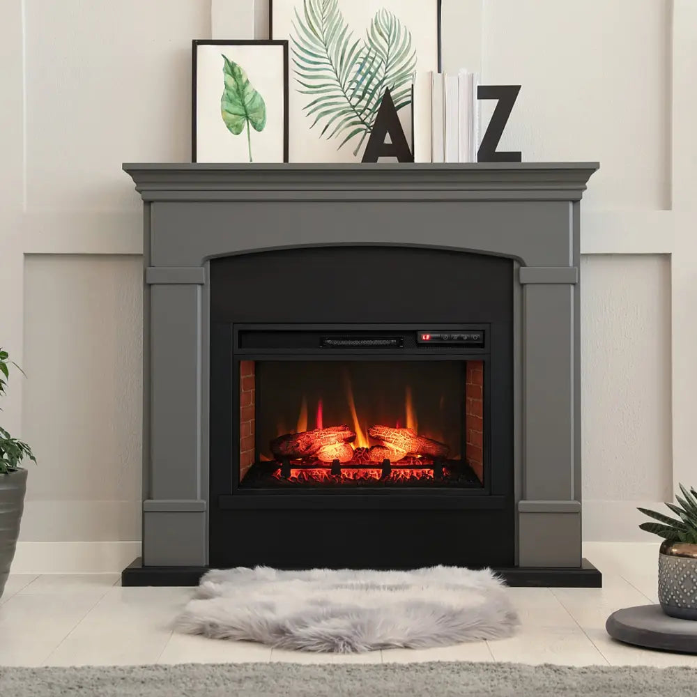 26 Inch Infrared Electric Fireplace Insert with Remote Control-Black - Black - Fireplaces