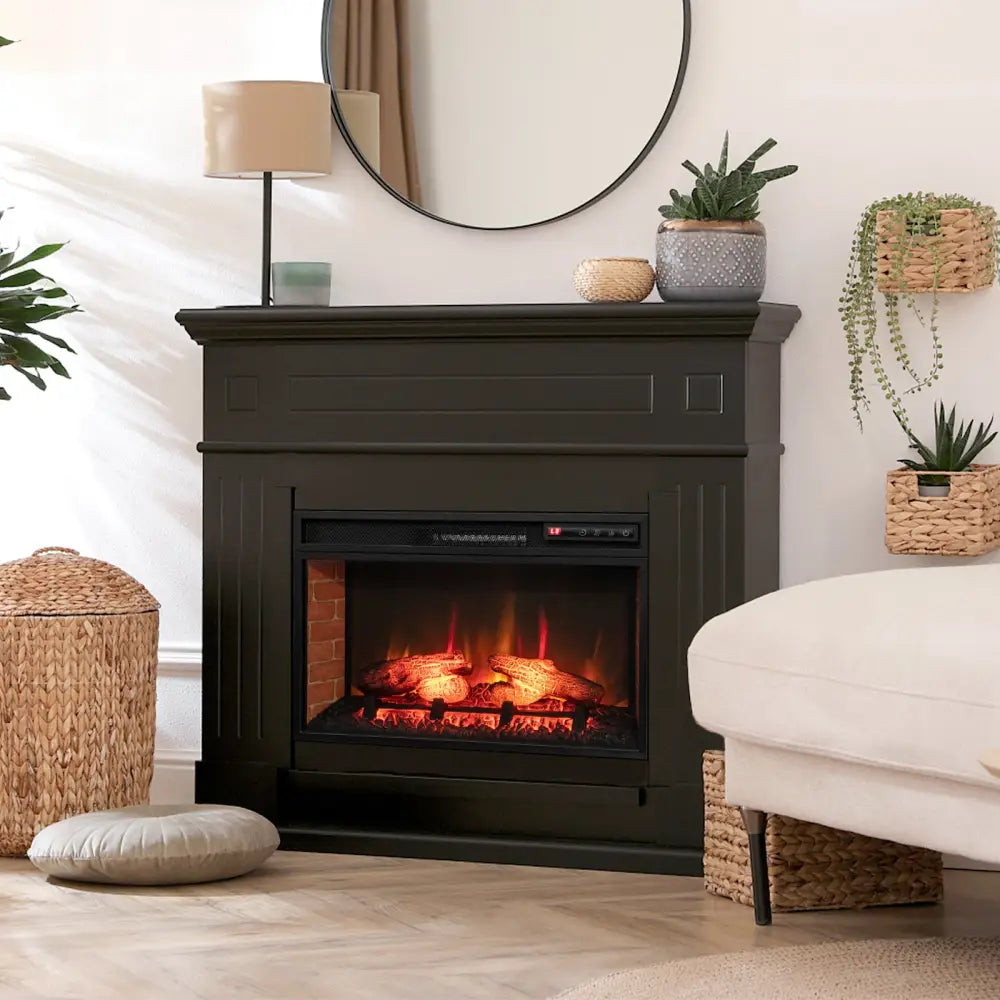 26 Inch Infrared Electric Fireplace Insert with Remote Control-Black - Black - Fireplaces