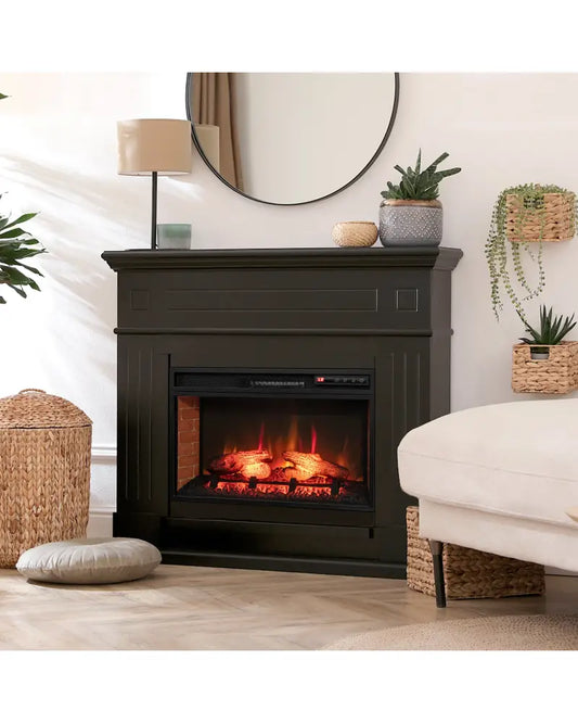 26 Inch Infrared Electric Fireplace Insert with Remote Control-Black - Black - Fireplaces